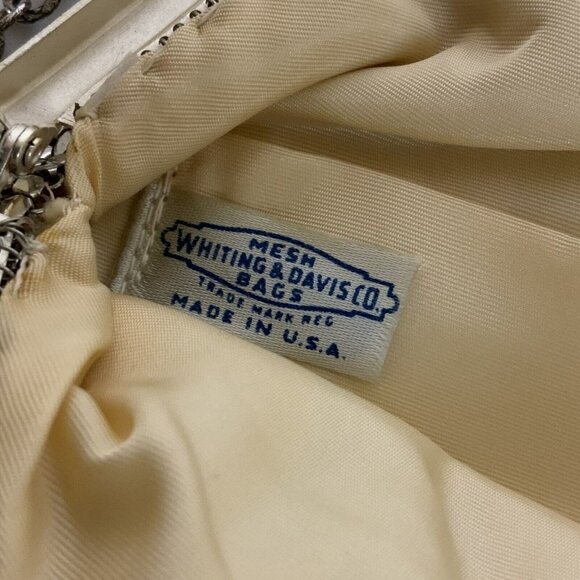 Whiting and Davis Mesh Evening Bag With Mirror Shiny Silver 2874 Vtg 50s USA - Picture 8 of 12